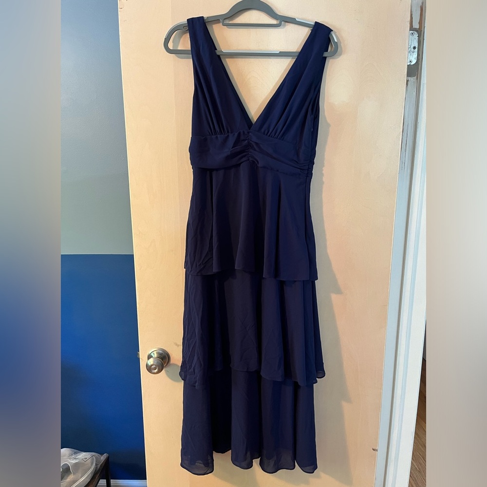 Celebration Time Navy Blue Sleeveless Tiered Midi Dress